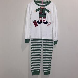 GYMBOREE Sz 8 Elf Christmas Holiday Pajamas Set Green White Lightweight Winter